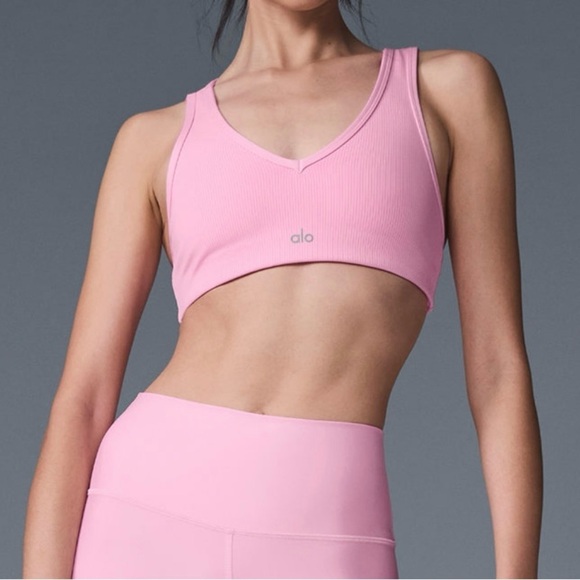 NEW Alo Yoga Airlift Ribbed Jump Start V-Neck Bra Sweet Pink XS - Picture 6 of 6
